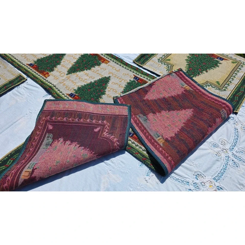 Christmas Table Runner and Placemat Set,‎ Holiday Tree Design, Festive Decor